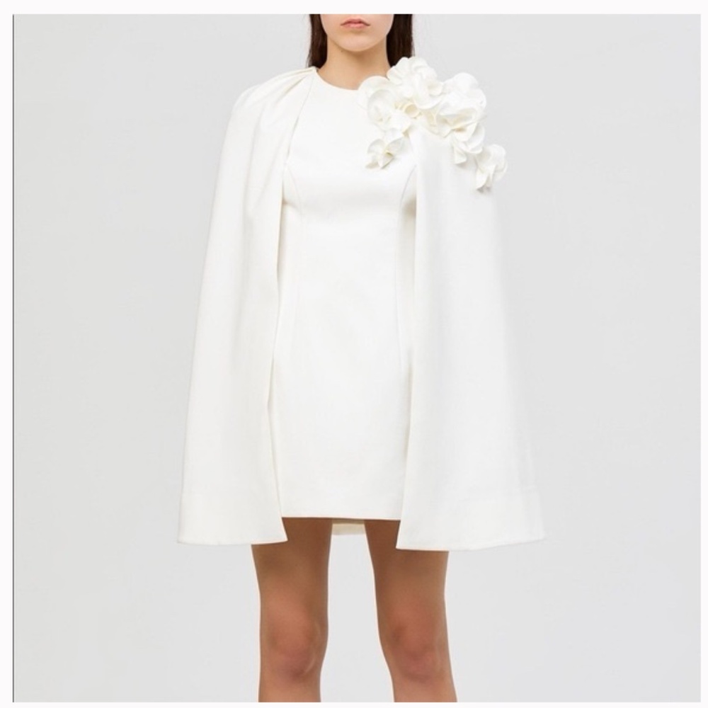 Acler White Floral-Appliqué Mini Dress with Cape